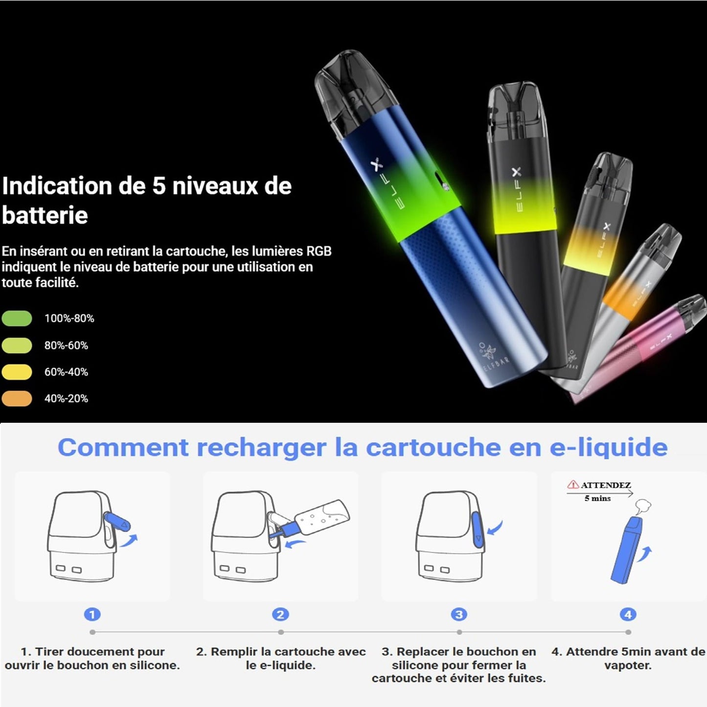 ELFBAR – Kit ELFX 1000 mAh Silver
