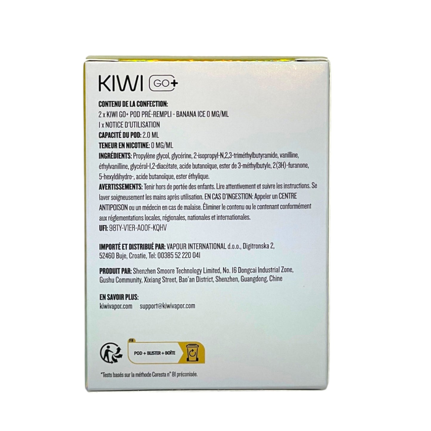 KIWI Go+ Pacco da 2 Pods Pré-remplis Banana Ice/Banana glacé