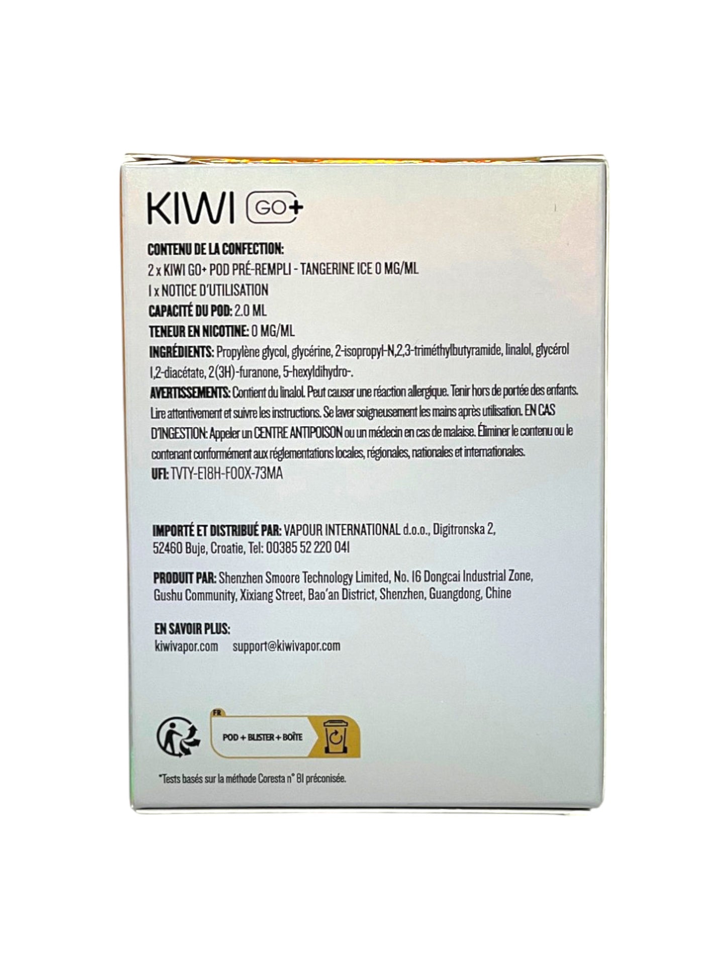 KIWI Go+ Confezione da 2 Pods Pré-remplis Tangerine Ice/ Mandarine glacée