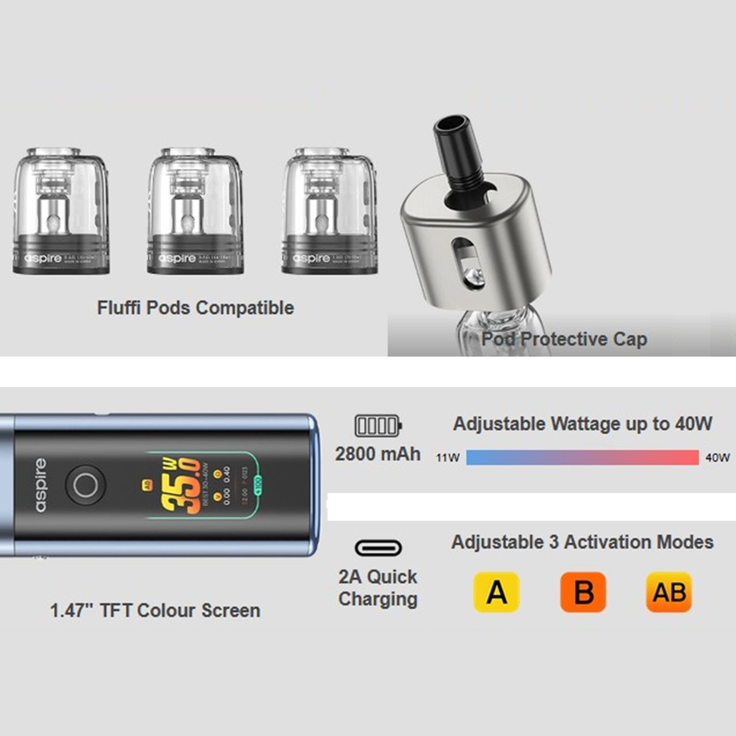 Aspire Fluffi Pro 2800mAh –  Light Gunmetal