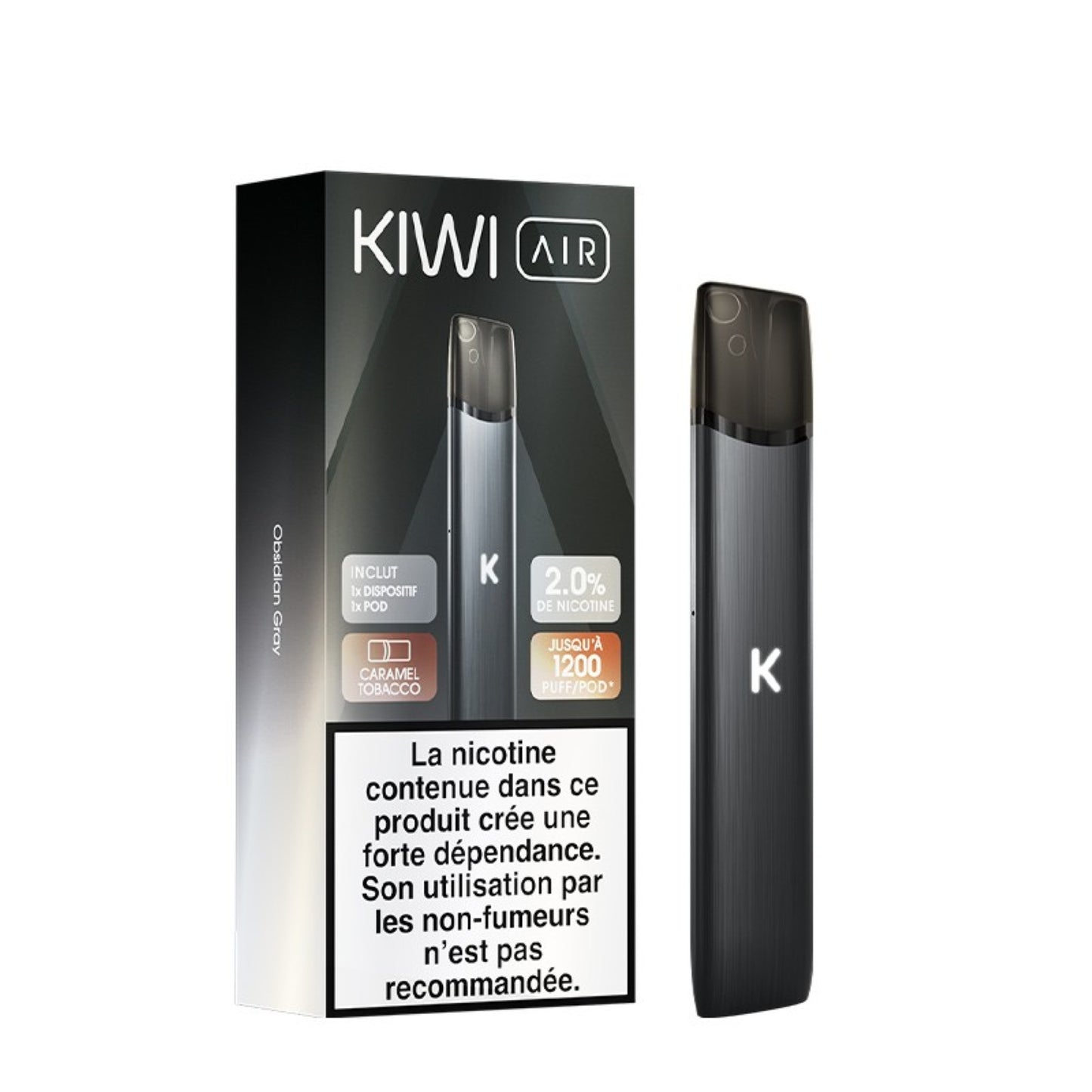 Starter Kit Kiwi Air 20mg – Obsidian Gray / Caramel Tobacco
