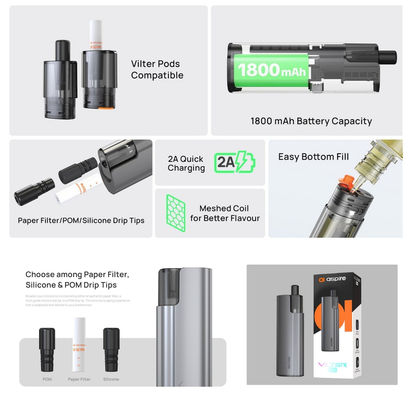 Aspire- Vilter Max 1800mAh Titan Grey